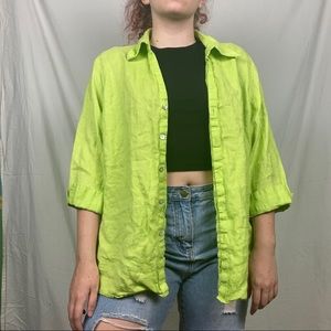 david n lime green button down